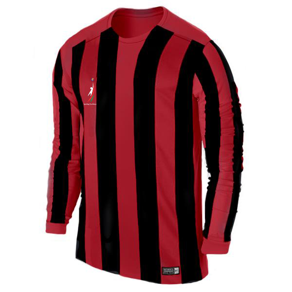 red and black striped soccer jersey